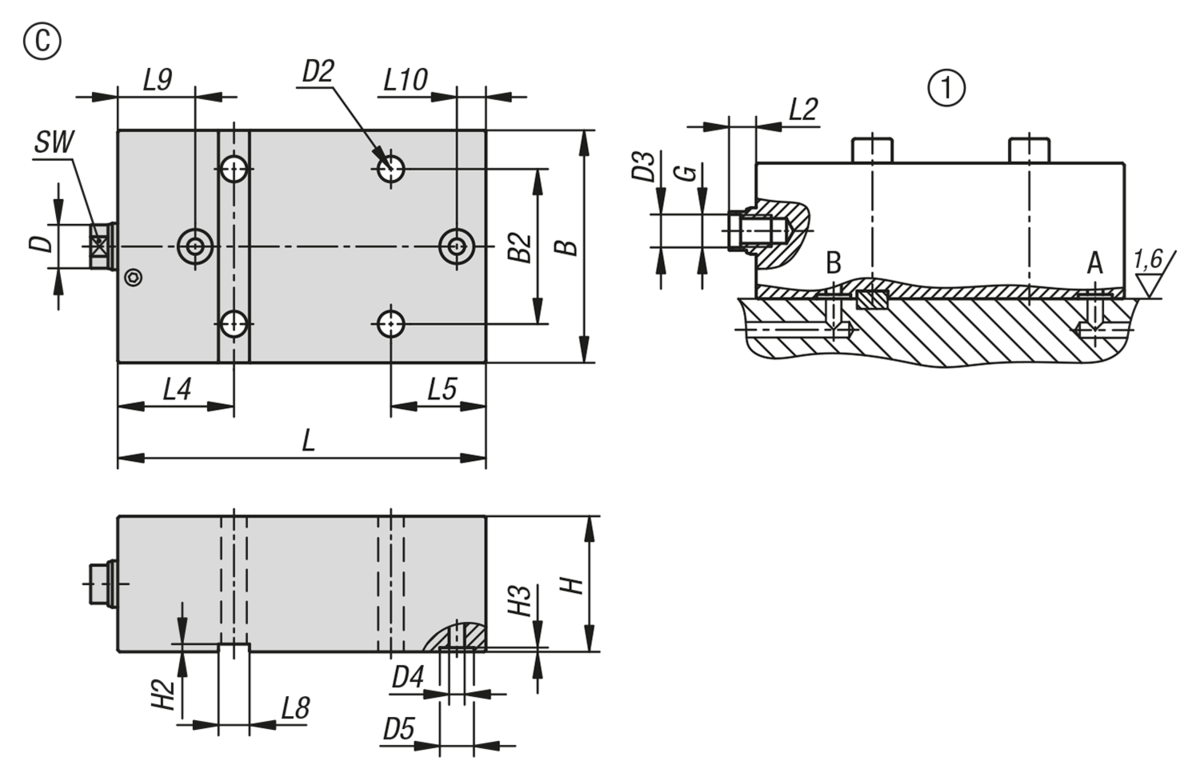 Vérin-bloc hydraulique avec racleur métallique à double / simple effet avec rappel par ressort