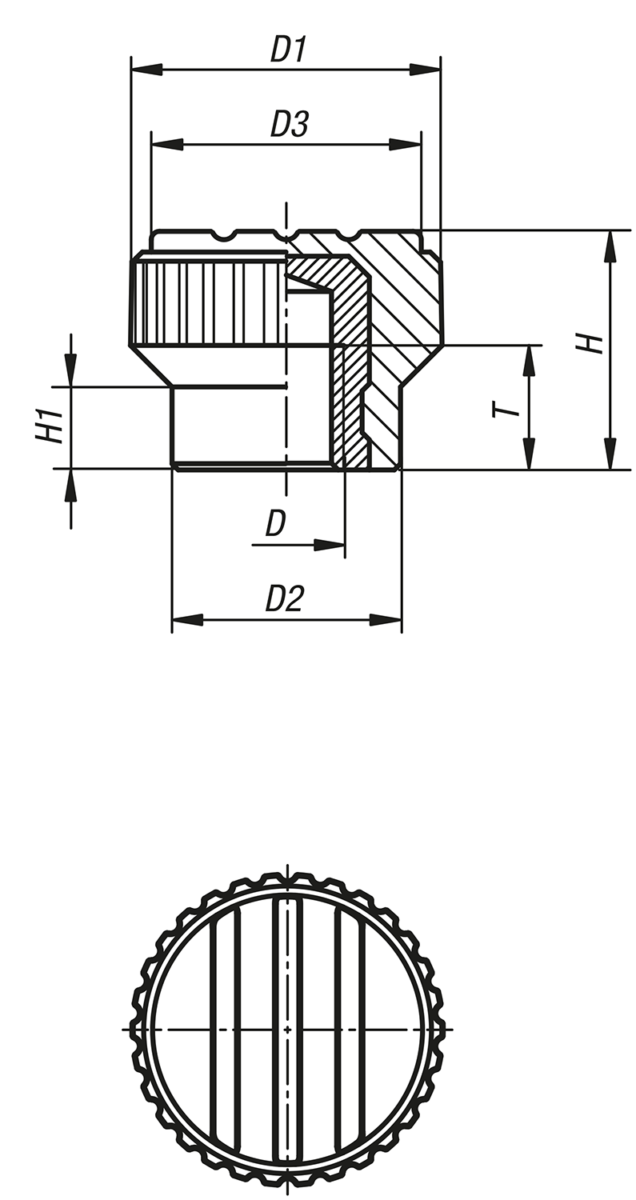 Bouton strié avec taraudage 