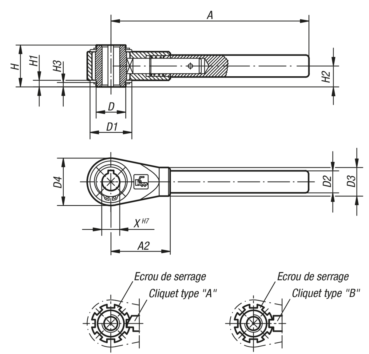 hold Type RH 2 généalogique d'insertion Angle 6.35 mm Tone long Head Swing Poignée à Cliquet