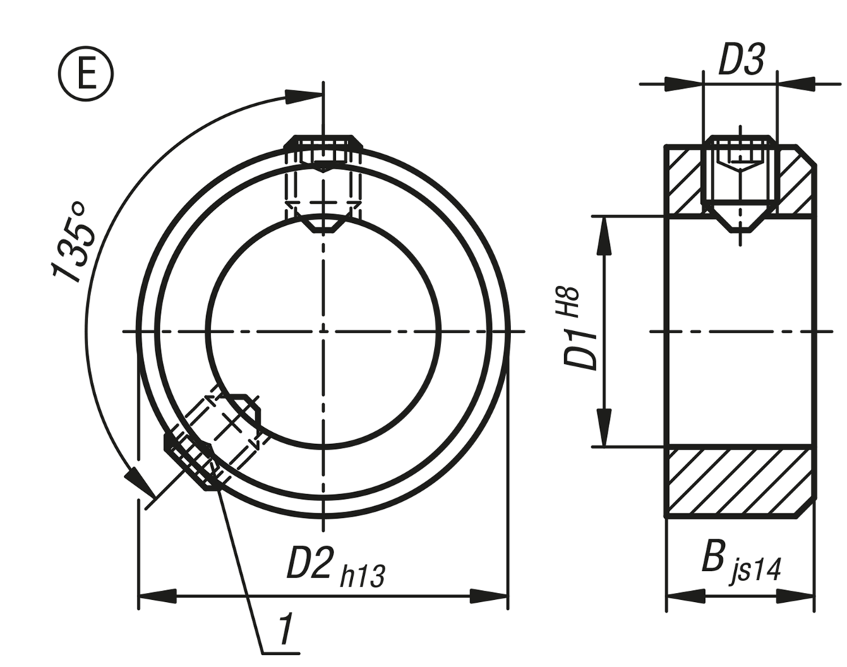 Bague d‘arrêt en acier DIN 705, forme E, six pans creux