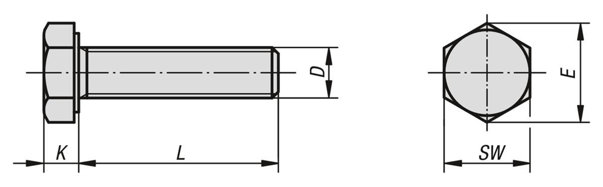 Vis H DIN 933/ISO 4017, acier