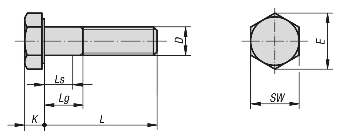 Vis H DIN 931/ISO 4014