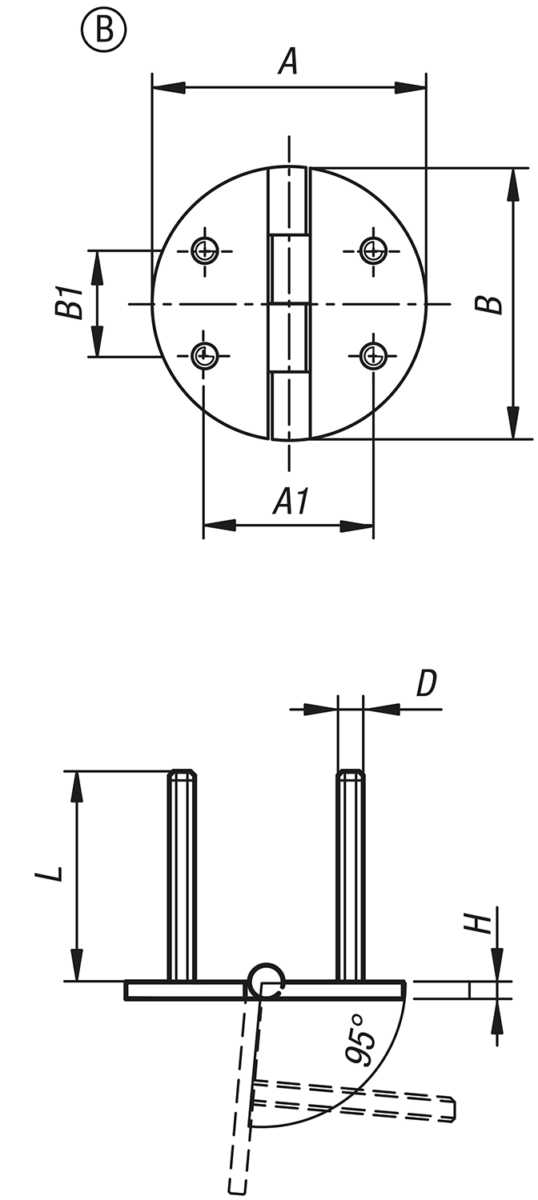 Charnières en inox 
avec vis de fixation, forme B