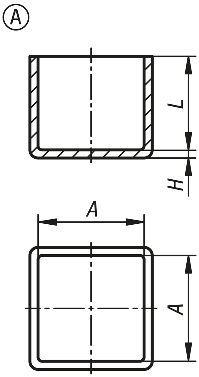 Embouts de protection en plastique pour tubes carrés, forme A, carrés