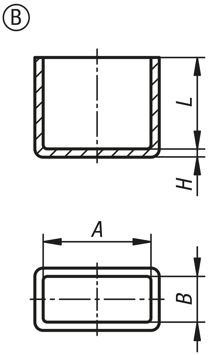 Embouts de protection en plastique pour tubes carrés, forme B, rectangulaires
