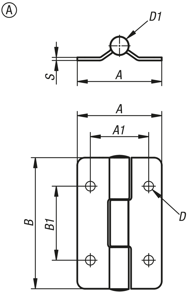 Charnières en inox avec friction préréglée, forme A