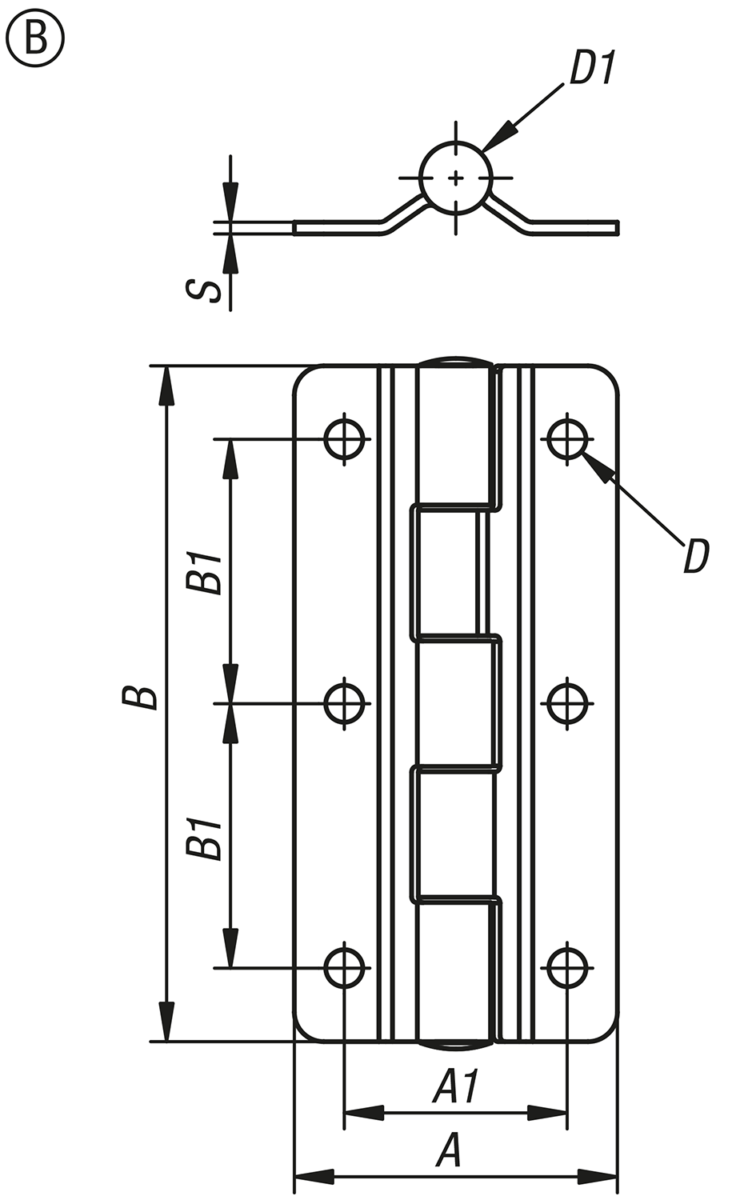 Charnières en inox avec friction préréglée, forme B