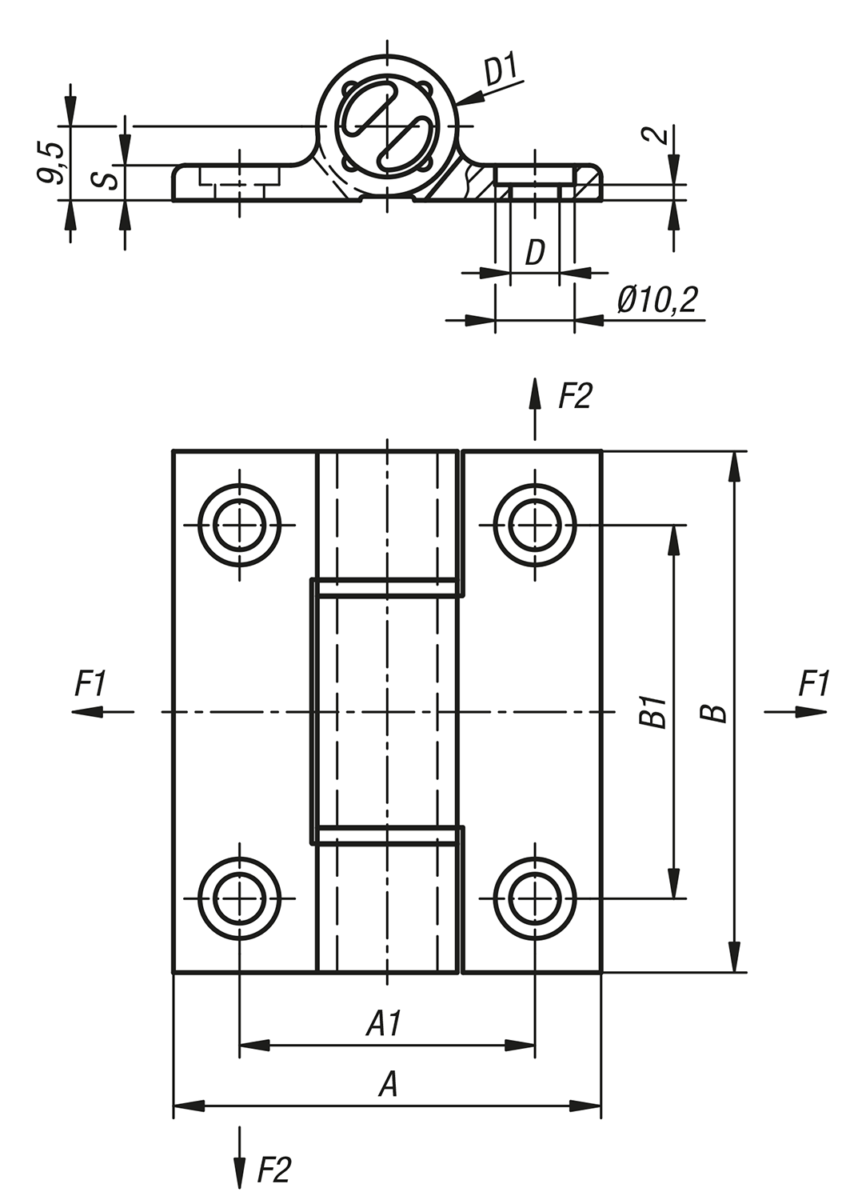 Charnières à ressort profil aluminium 0,35 Nm
