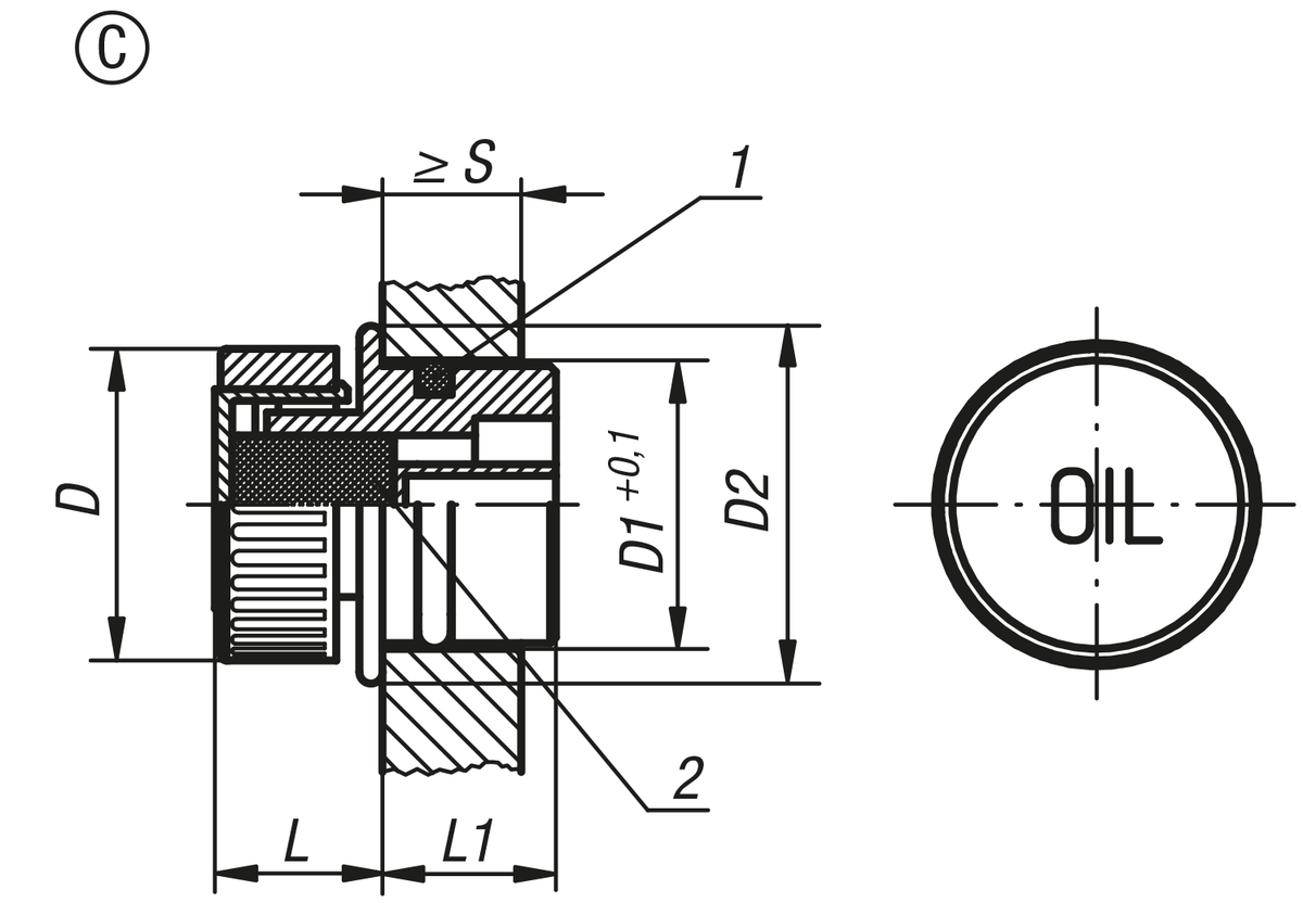 Bouchon de fermeture, forme C, avec évent et filtre à air