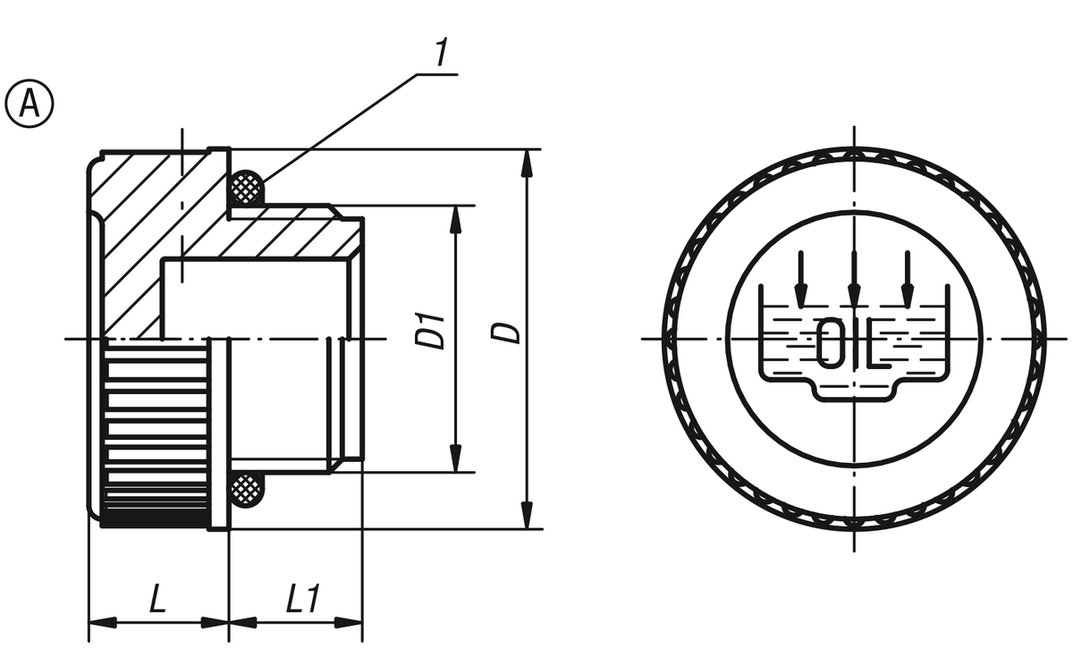 Bouchon fileté, forme A, avec symbole remplissage