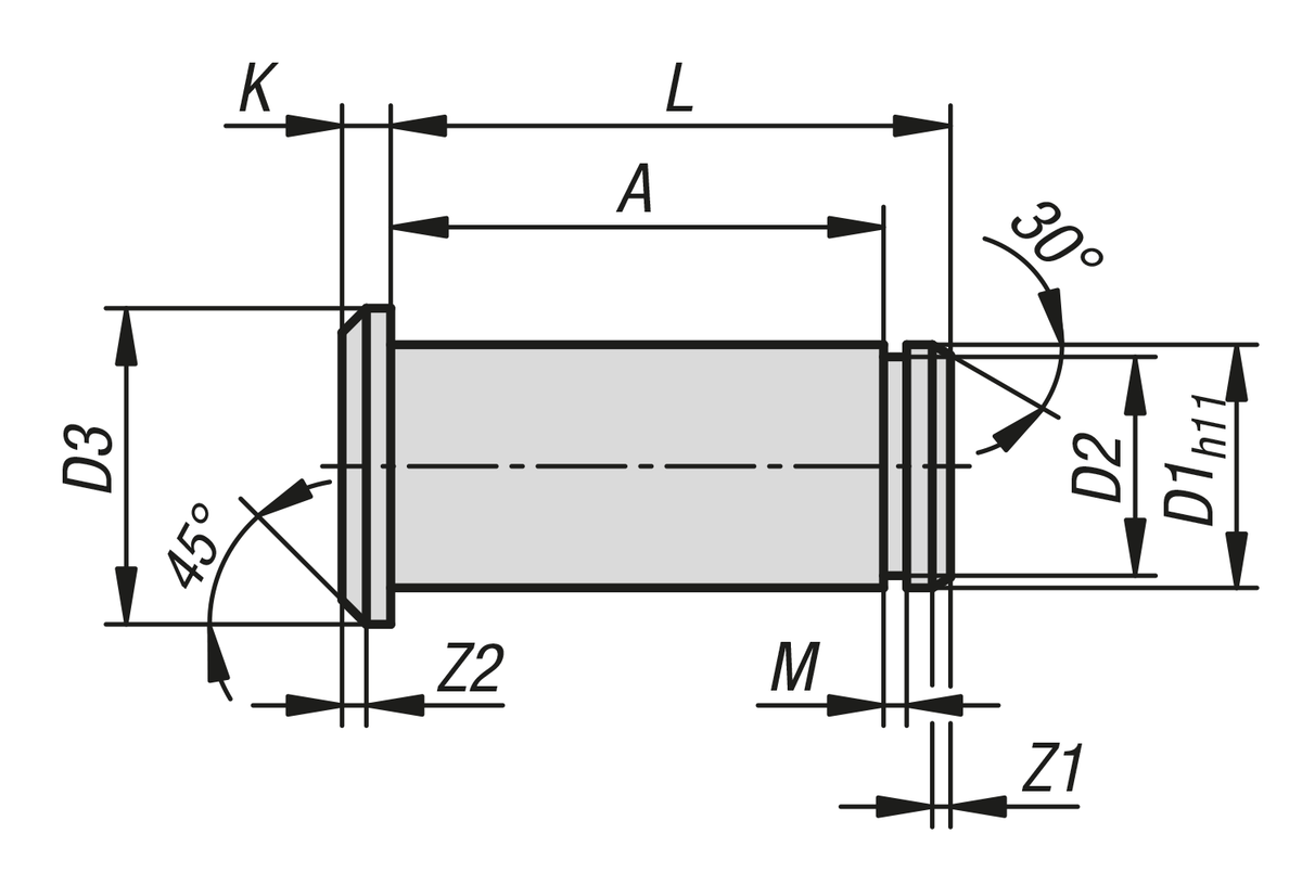 Axes à encoche pour circlip adaptés aux chapes