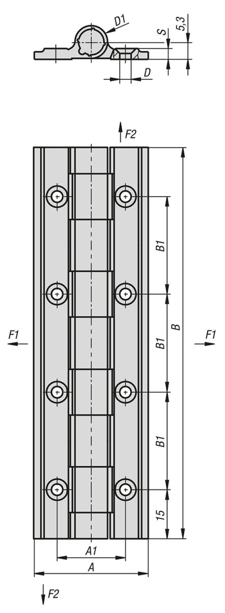 Charnières à ressort profil aluminium 0,9 Nm, version longue