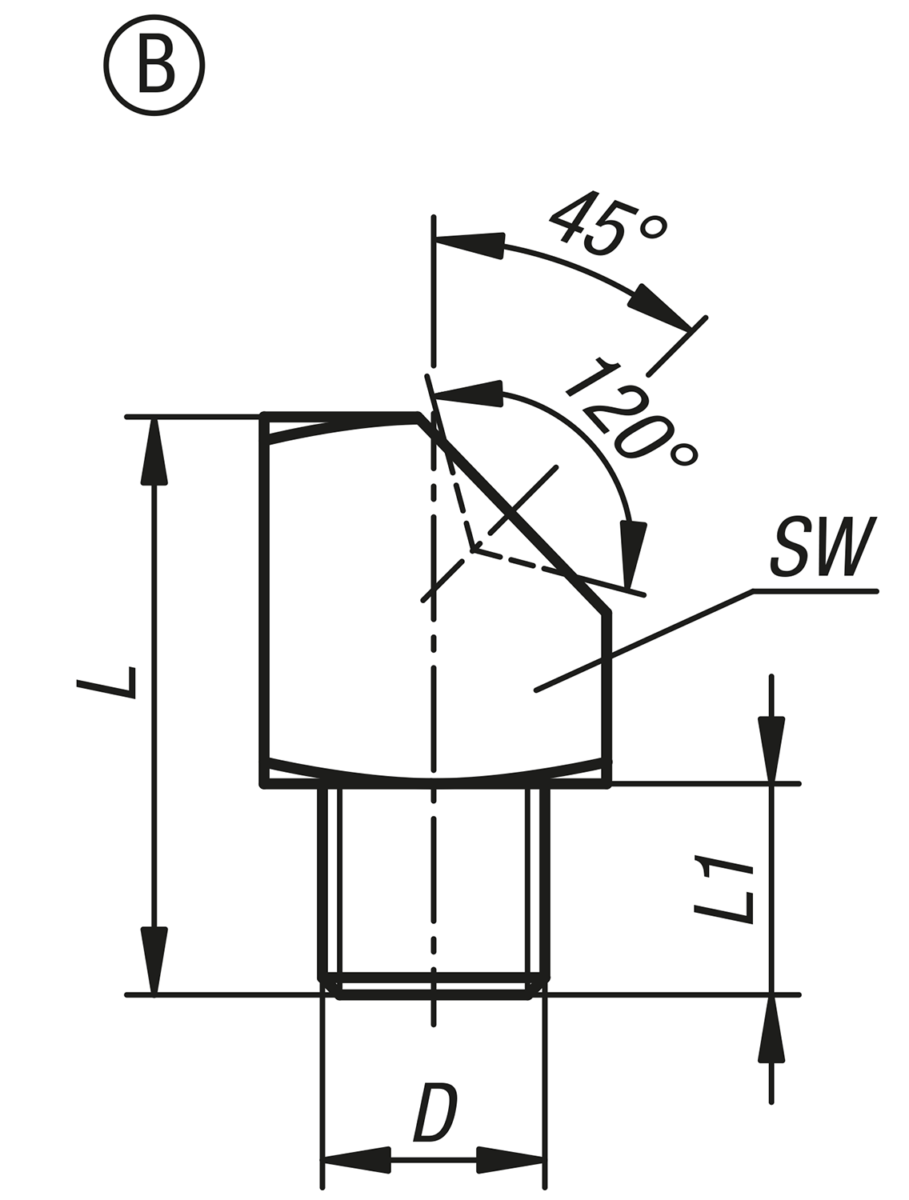 Graisseur à trémie, suivant DIN 3405, forme B, coude à 45°