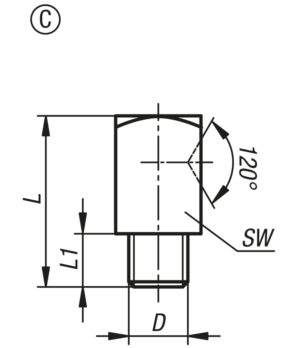 Graisseur à trémie, suivant DIN 3405, forme C, coude à 90°