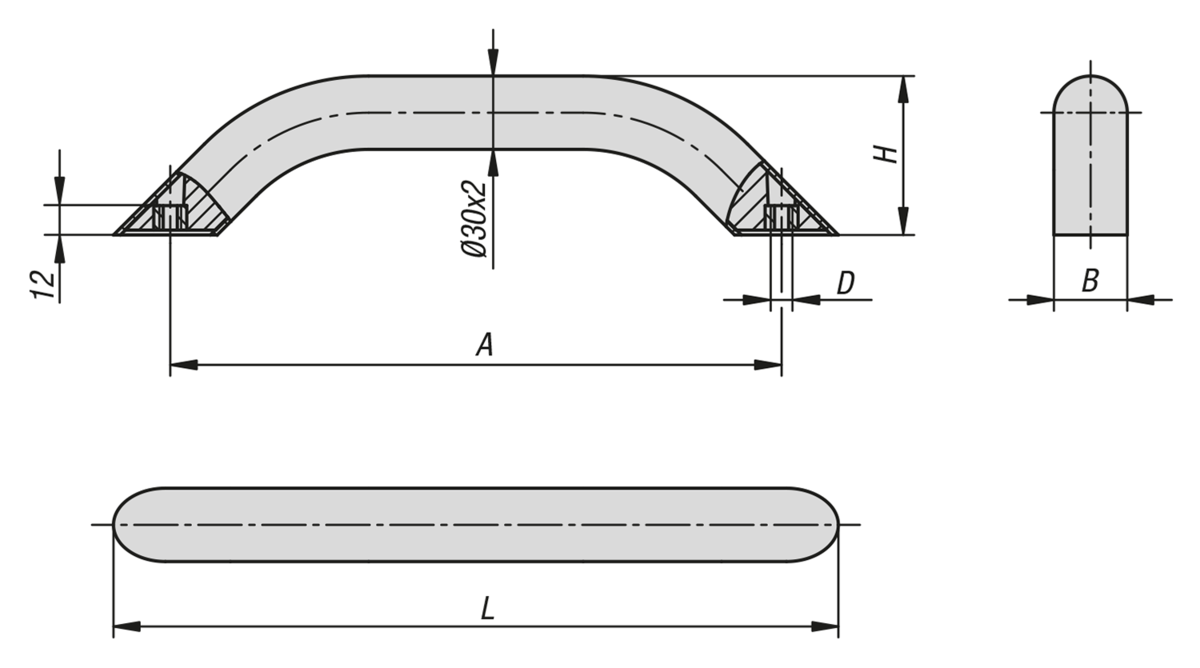 Poignée tubulaire cylindrique, aluminium