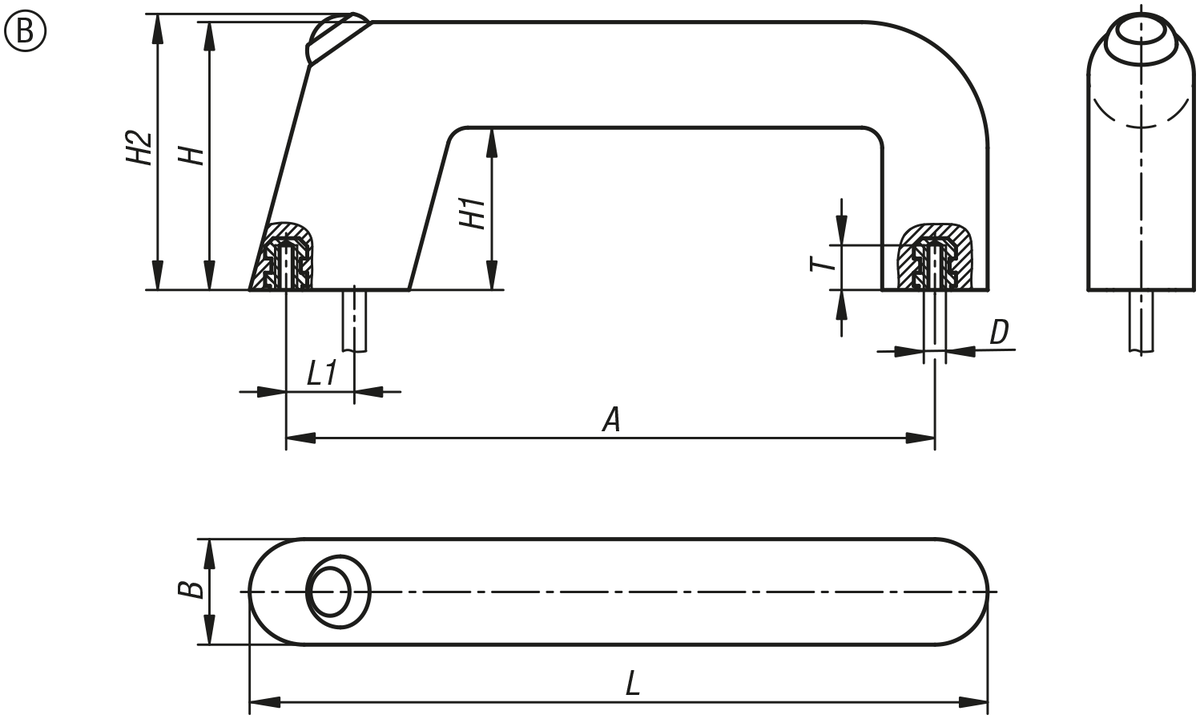 Poignées de manutention en plastique avec fonction de commutation électrique, forme B, avec câble