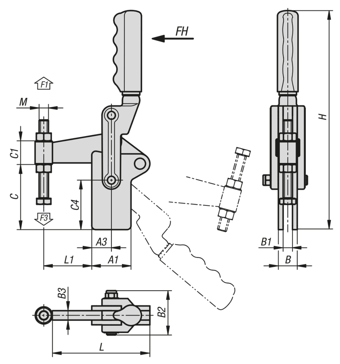 Sauterelle à levier vertical modèle lourd avec broche de pression fixe