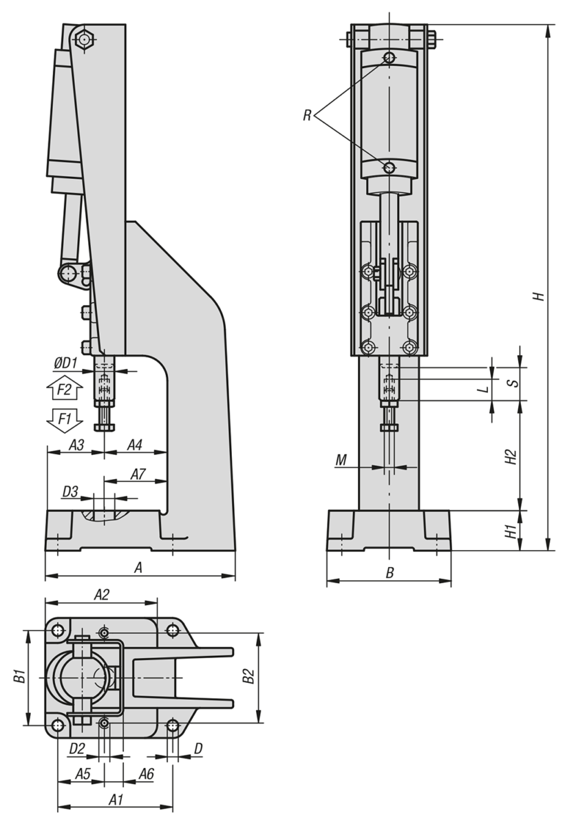 Presse à genouillère, version pneumatique