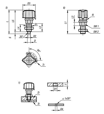 Doigt d'indexage en acier avec tête rotative et doigt d'arrêt conique